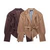 Womens Vintage Suede Jacket Slim Fit Lace Up Waist Casual Street Style Outerwear