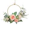 Floral Hoop Wreath Artificial Rose Flower Wreath Metal Geometric Frame Wall Mounted Simulated Wreath Home Wall