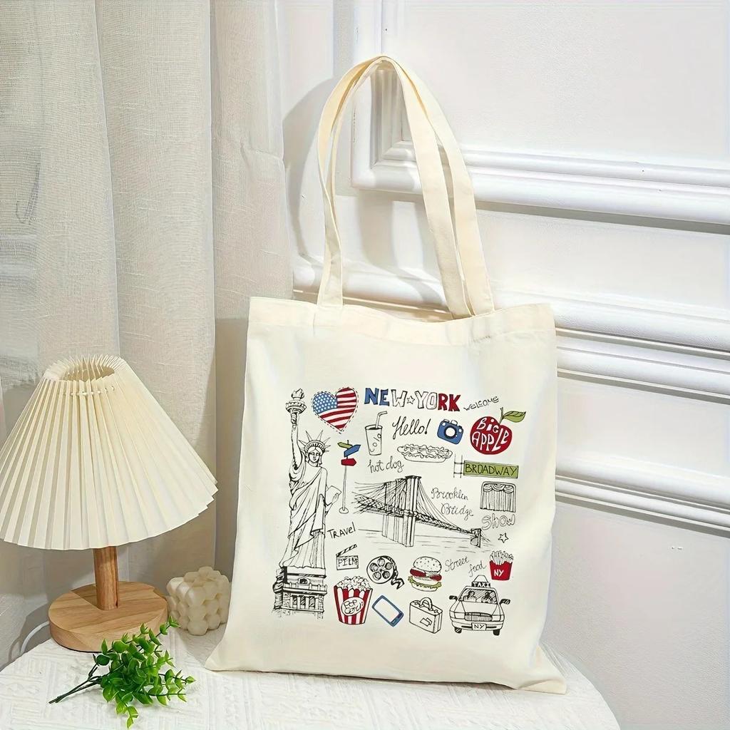 York Printed Women Shoulder Bags Reusable Casual Girl Handbags Gift Canvas Lady Tote Handbag Large Capacity Shopping Bag