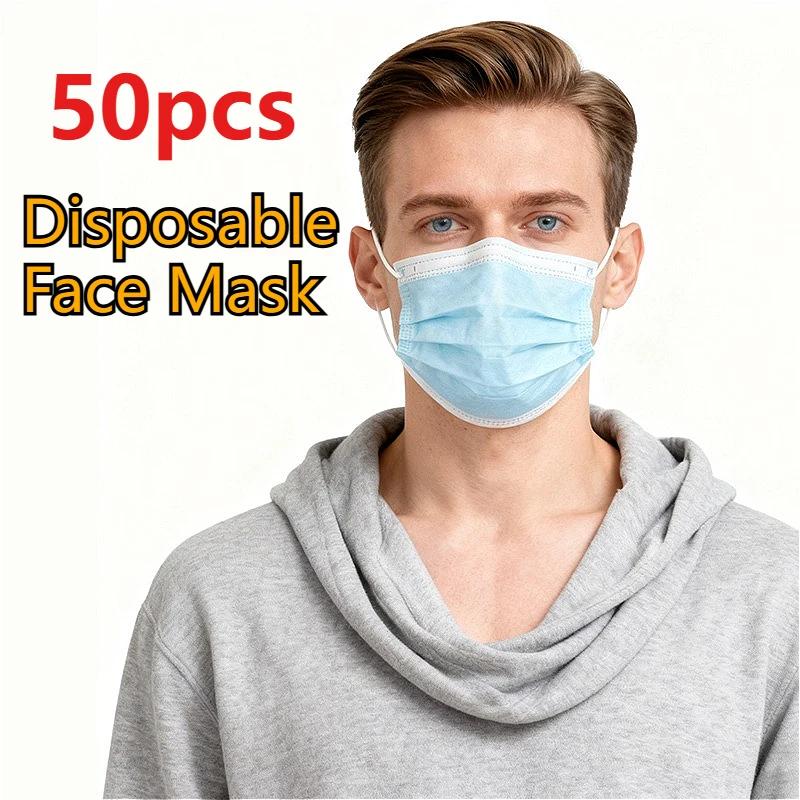50pcs Disposable Face Masks Filter 3 Layer Ply Mask Non-wove Anti-dust Mask Sanitary Mascarillas Safety Face Masks Respirator