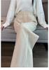 Women's High-Waisted Woolen Herringbone Wide-Leg Pants with Velvet, Split, and Flannel Details for Autumn/Winter