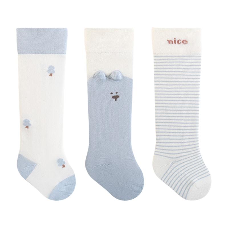 

Set of 3 Pair Long Tube Cotton Socks For Toddler Soft Stretchy Cuffs Stockings For Active Play Cool Cold Season M синій