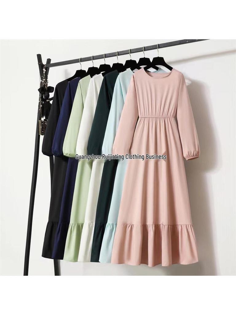 Women's Solid Color Long Sleeve Pullover A-Line Dress