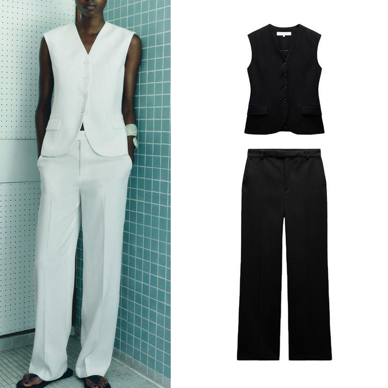Spring New Vertical Straight Pants 8646186 V-neck Sleeveless Pocket Decoration Vest Vest 8412186