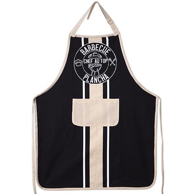 [R6601] - Cotton Kitchen Apron 'Barbecue Plancha' Black Beige - 90x70 Cm (boss At the Top)