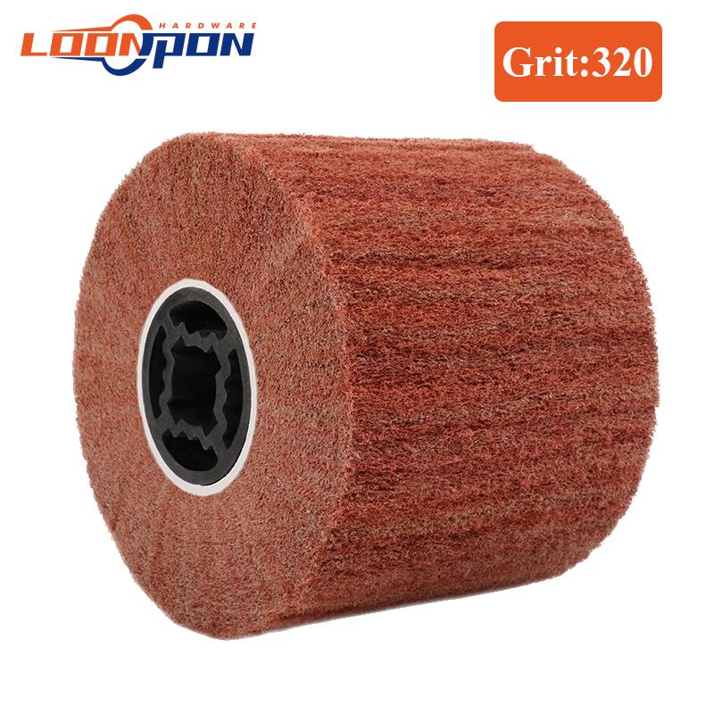 Non-woven Nylon Abrasive Flap Wheel Brush Wire Drawing Polishing Burnishing Drum Wheel for Stainless Steel 120x20x100mm 1pc