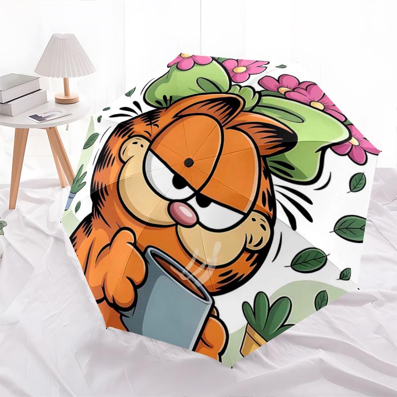 

1pc Garfield s Morning Brew Fully Automatic Folding Portable Umbrella, 8 Iron Frames, Three-Fold Design, Suitable for All Seasons, Suitable for Outdoo