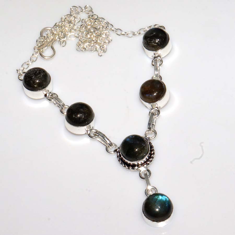 Exclusive Fiery Labradorite 925 Silver Plated Necklace 18" Most Beautiful P0M78