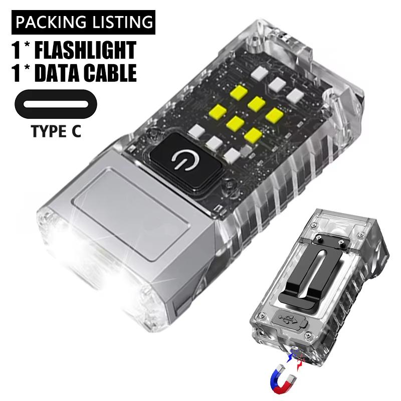 Mini LED Flashlight Outdoor Portable Magnetic Torch Lamp for Camping Fishing Walking Work Light with Red Warning Light