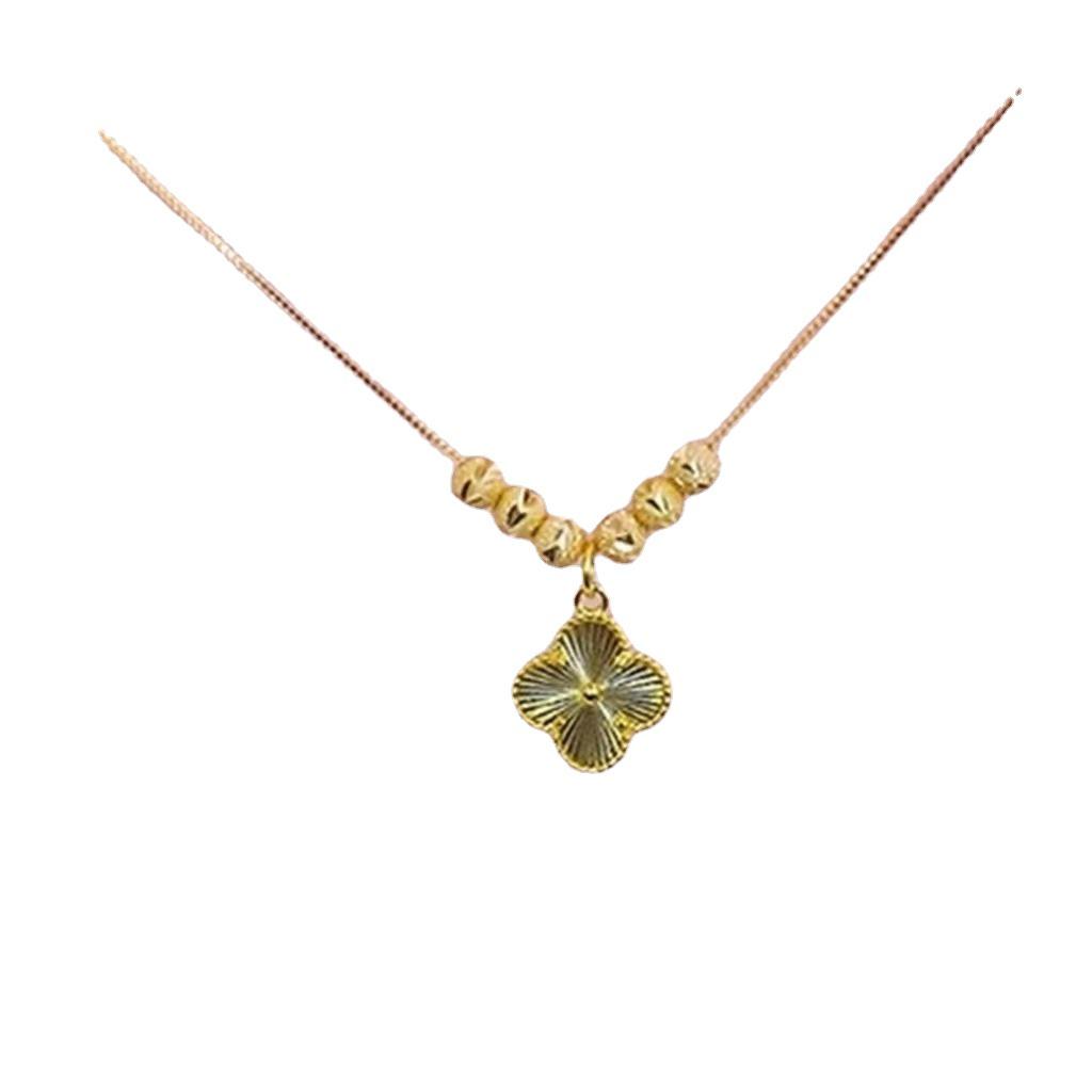 Vietnam Gold-Plated Four-Leaf Clover Necklace with Bead Pendant for Women
