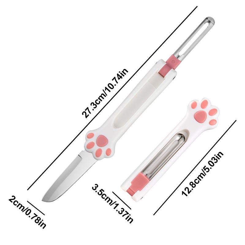 Faltbarer Kartoffelschäler 2-in-1 Edelstahl Klein Küche Lebensmittel Schäler Tragbares Birnenschäler Werkzeug Multifunktions-Schälmesser Camping