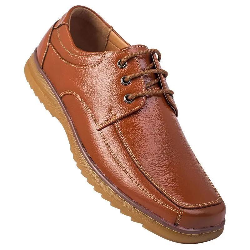 

Модная платформа Темно-коричневые Кожаные Ботинки на шнуровке для Мужчин Нескользящие Слипоны Классические Оригинальные Удобные Элегантные Новинка Мужская Повседневная Обувь 38