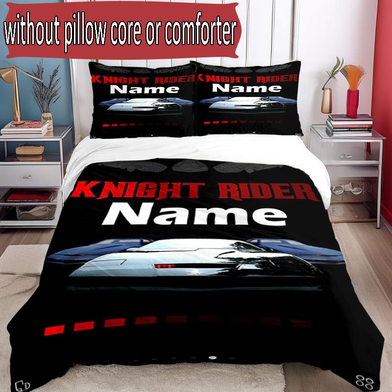3pcs Duvet Cover Set (1*Duvet Cover + 2*Pillowcase, Without Core), Custom Name Knight Rider Pattern Bedding Set, Home Bedroom Decor Gift