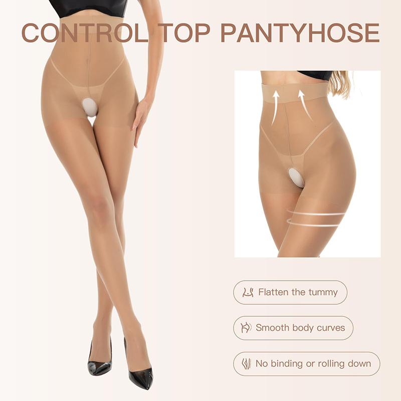 Kave 1 Paar Schrittlose Strumpfhosen für Damen Transparent Sexy Bauchkontrolle 12D Hohe Taille Transparente Strumpfhose Kontrolltop Strumpfhose Strumpf