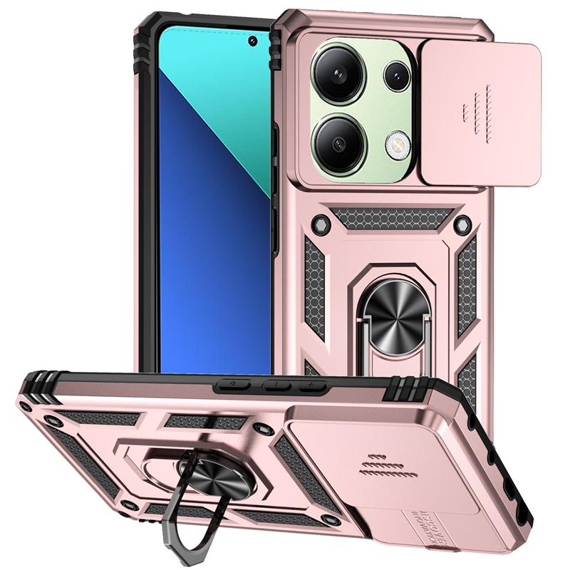 For Xiaomi Poco M6 Pro 4G Case Slide Camera Armor Phone Case For Poko Little M 6 6M PocoM6 M6Pro Magnetic Holder Ring Back Cover