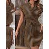 European and American Women clothes Sleeve Stripe Lace-up Dress Summer Casual Short dress Striped Lace up Dress
