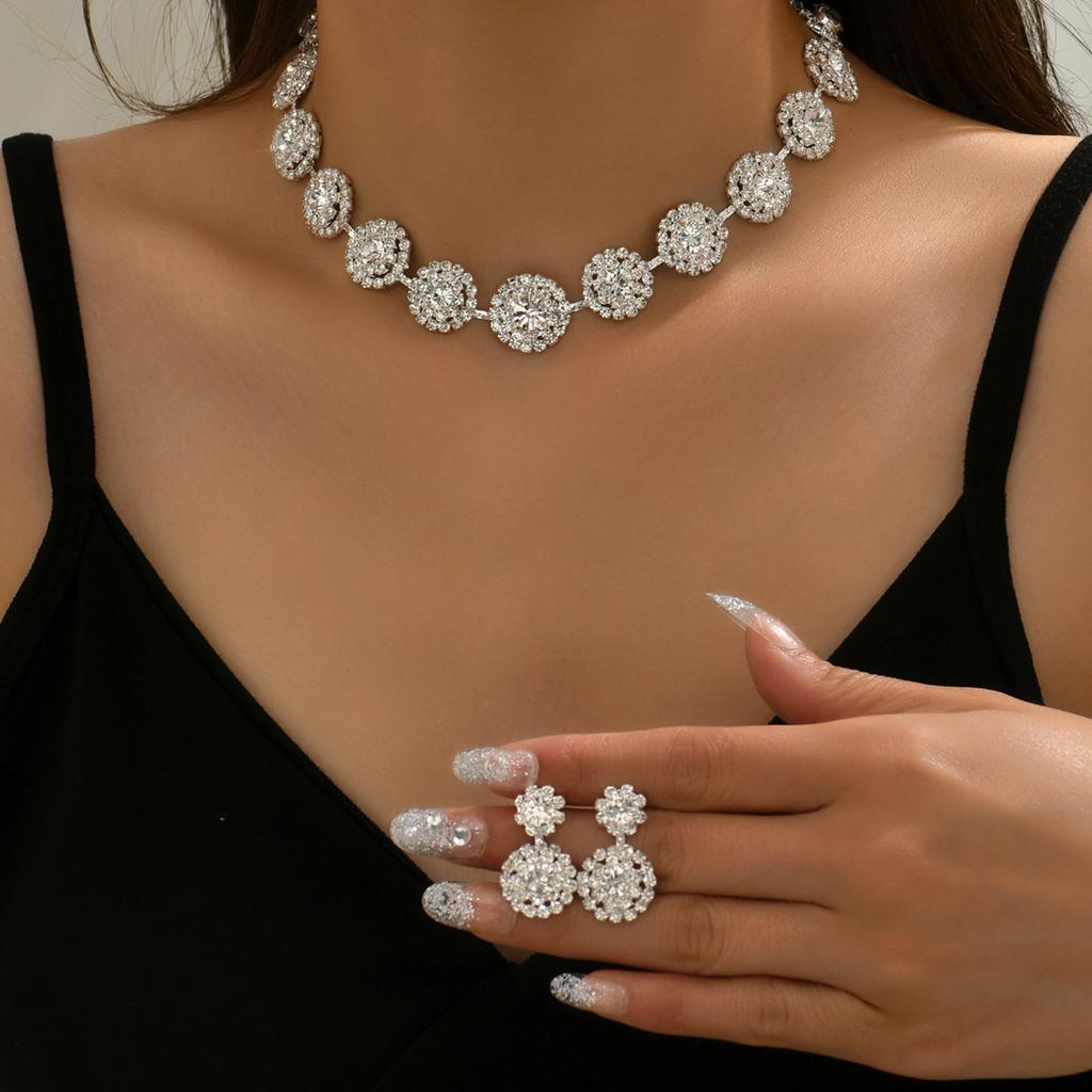 BLINGBAY Women's Jewelry Set Cute Rounded Romantic Wedding Bridal Accessories Rhinestones Elegant Bracelet Necklace Set Women's Modern Jewelry Gift