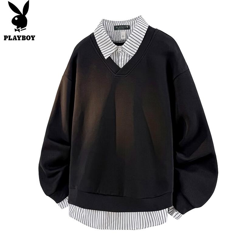 

PLAYBOY Men s Autumn/Winter Fake Two-Piece Long Sleeve Sweatshirt Jacket XL