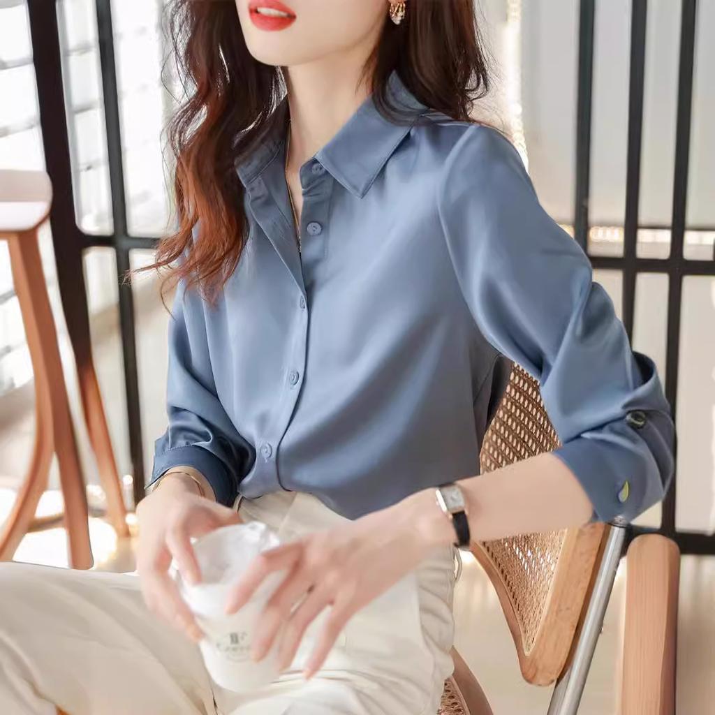 Japanese Satin Anti-wrinkle Droop Texture High-end Shirt for Women Long Sleeves Can Be Fashionable and Professional