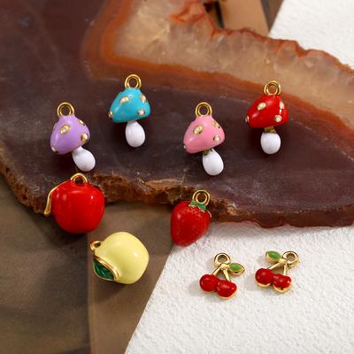 3PCS/LOT CARLIDANA Enamel Fruit Mushroom Charms Pendants Stainless Steel DIY Necklace Jewelry Making Accessories