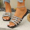 Women's Wide Width Crystal Embellished Slides - Solid Color Lightweight Mules for Summer, Casual Flat Sandals