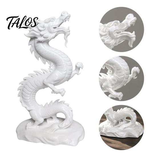 White Dragon Statue 3D Printed Chinese Figurine, Collectible Statue, PLA Figure Sculpture Feng Shui Decoration for Home Office