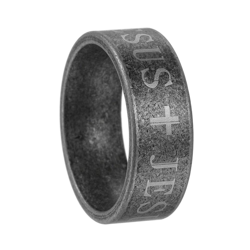 Men Punk Gothic Stainless Steel Rings Vintage Cross Jesus Letter Unique Religious Jewelry Gift for Men
