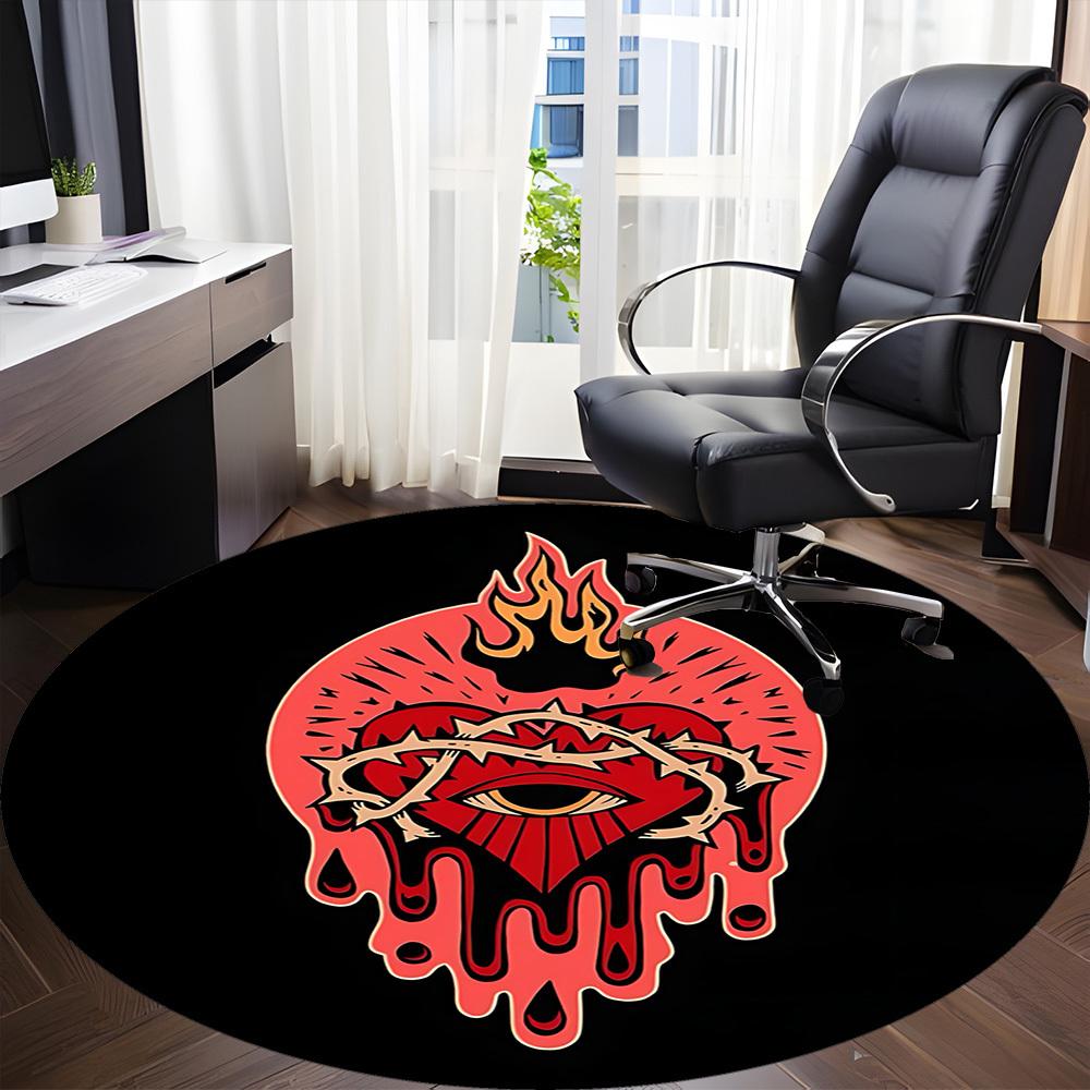 1pc Heart Flame Office Round Area Rug,  Mat Suitable For Office, Under Office Chairs Bedroom Living Room Home Decor, Room Deco