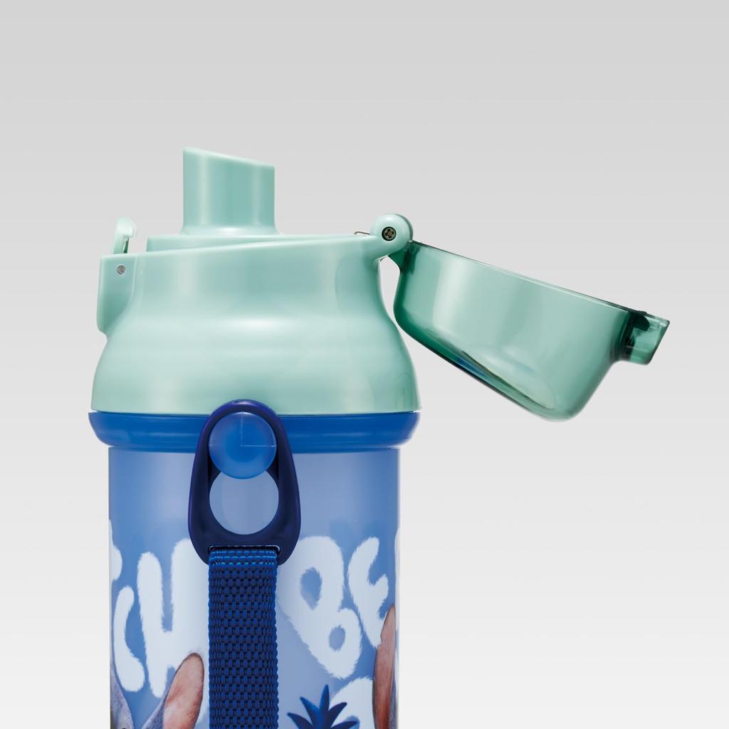 Skater Children's Water Bottle, 480ml, Direct Drinking, Plastic, One-Touch Operation, Dishwasher Safe, Made in Japan, Disney Lilo & Stitch Design,