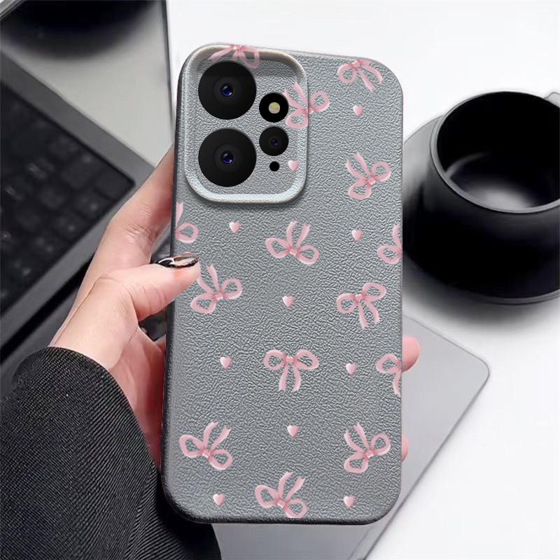 Bowknot Print Slim TPU Soft Leather Texture Case For Xiaomi 13T Pro Poco X6 Redmi Note 14 13 Pro 12 11 Matte Shockproof Lens Protection Phone Cover