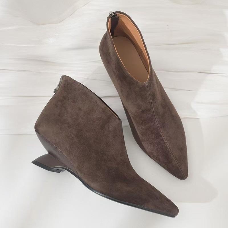 Módní návrhář Vintage Podzimní Dámské Kotníkové Boty Elegantní Neobvyklý Podpatek Boty Stručná Špičatá Špička Boty na Vysokém Podpatku Botas De Mujer