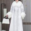Women's Long Mink Coat with Fox Fur Collar - Casual and Warm Winter Fur Coat