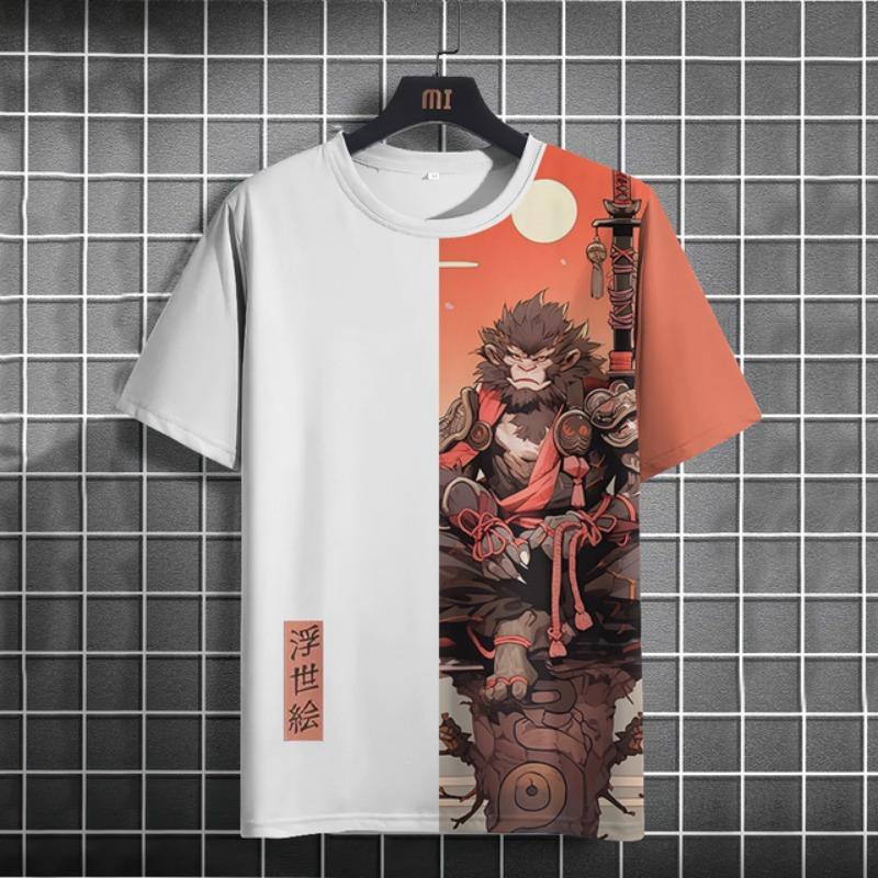

Мужская футболка с рисунком животных в японском стиле, футболки с принтом укиё-э, повседневные свободные футболки с короткими рукавами, большие мужские костюмы, топы 4XL