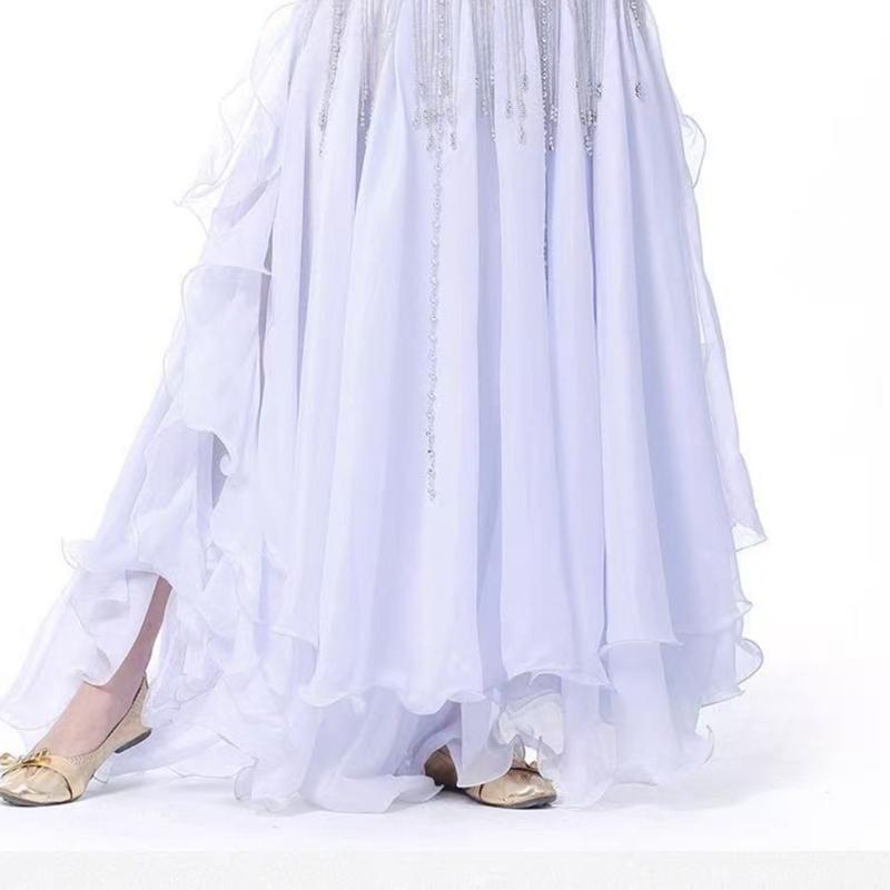 Women Belly Dance Wrap Skirt with Split Design Fashion High Waist Performances Skirt for Dancing Party and Stage Shows