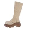 Fashion Mesh Fabric Women Knee High Boots Platform Thick Bottom Hollow-out Breathable Long Booties Dance Party Prom Shoes