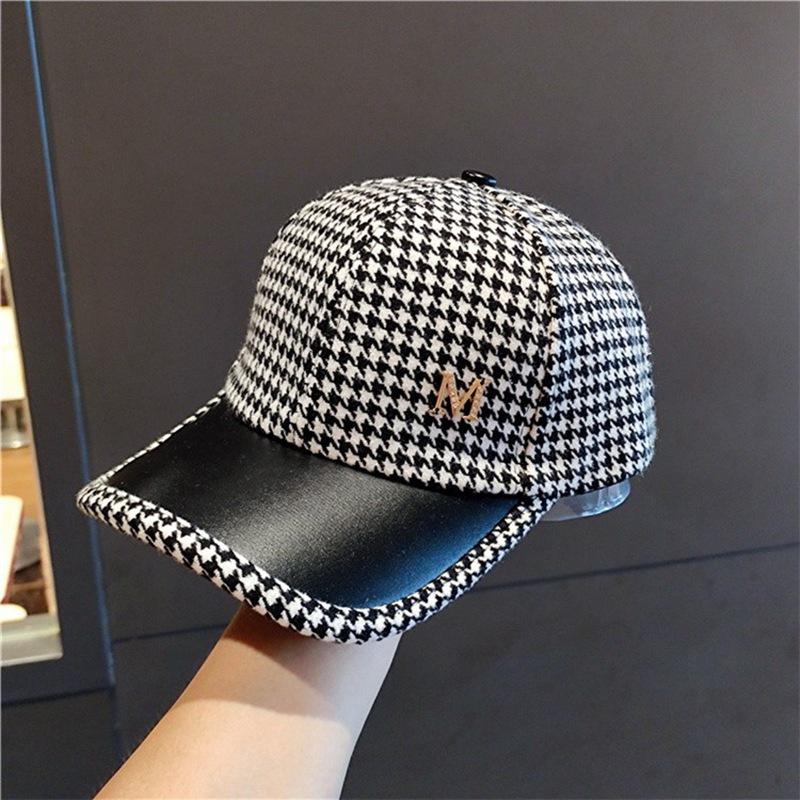 ins leather brim thousand birds plaid M standard cap children autumn and winter versatile fashion baseball cap fashion cap