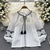 Ayollar Bahor Kuz Retro Etnik Uslubli Top Kashtado'zlikli Dumaloq Bo'yin Uzun Yengli Bluzka Keng Ko'ylak Top
