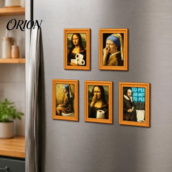Flexible Magnetic Frames Funny Small Wooden Fridge Magnet Picture Frame, Vintage Oil Painting Pattern Decorative Magnets Refrigerator Locker for Home