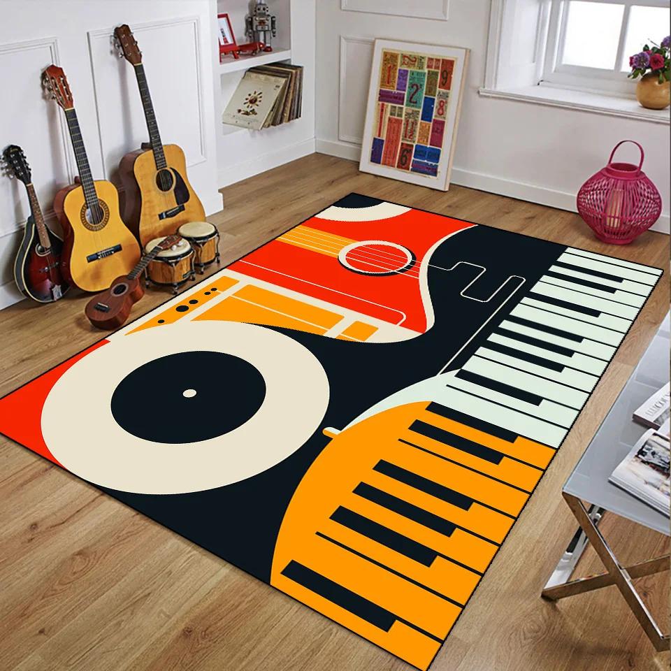 Retro Music Rugs for Bedroom Decoration Vintage Guitar Big 3D Printed Home Carpet Living Room Sofa Table Soft Non-Slip Floor Mat