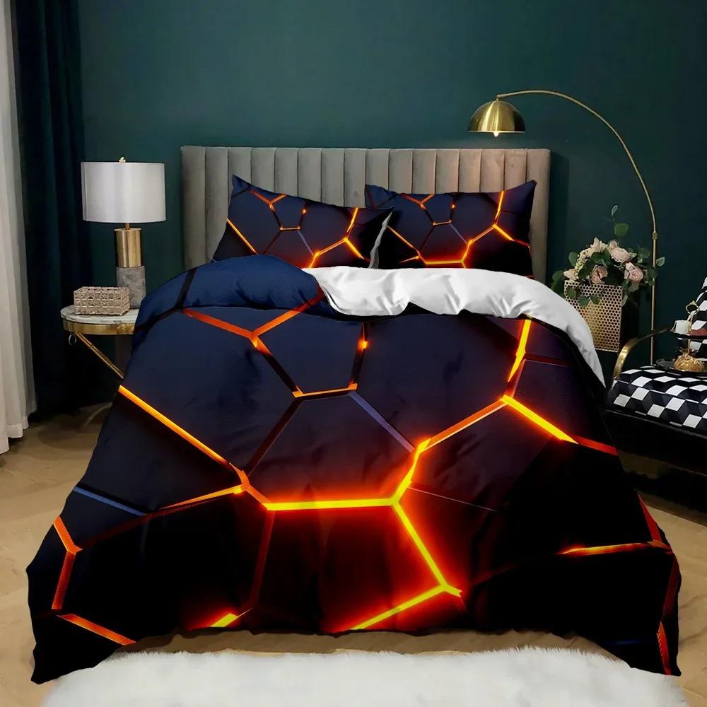 Geometric Duvet Cover Multicolor Honeycomb Hexagon Bedding Set Geometric Theme Metal Texture S