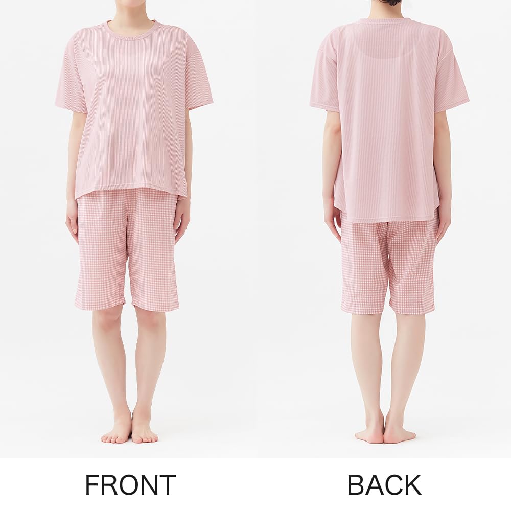 Gunze Acedron Short Sleeve Length Pink Women's 5/8 Pants, Moisture-Wicking, Quick-Drying Loungewear, TG1085,