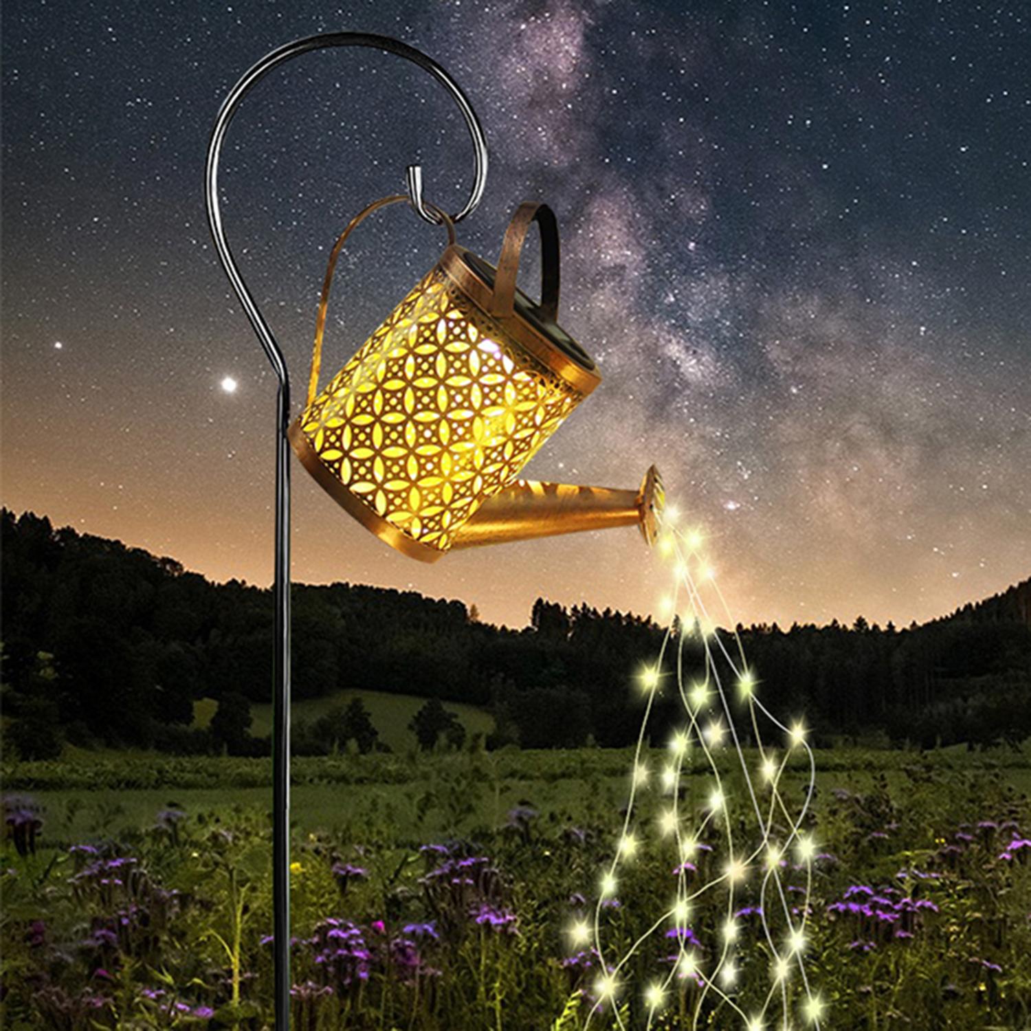 

Solar Watering Can Light,Fairy Lights Outdoor,Hanging Solar Powered Lantern Garden Art Light Decor Metal Waterfall String Lights 0-5W