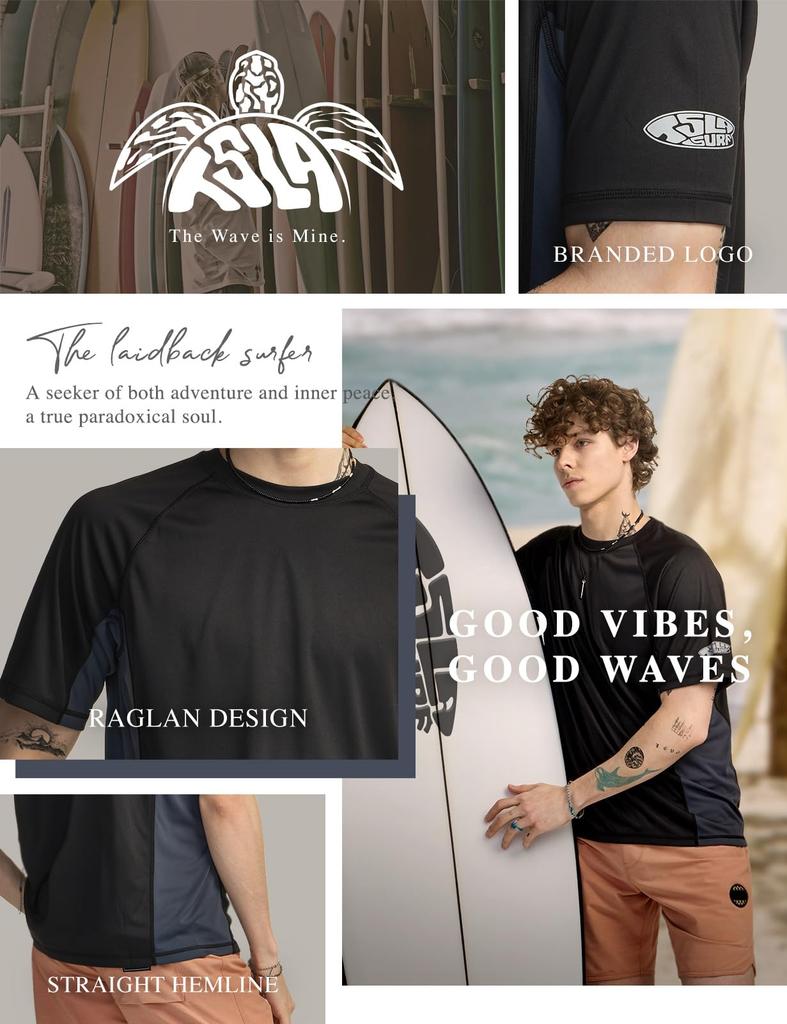 Tesla Short Sleeve Rash UV Flatlock Crew Neck Comfortable Waterproof UV Outdoor Men's Guard, Protection, Sweat-Wicking, Quick-Drying, Lightweight,