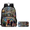 Cartoon ONE PIECE 2Pcs Set Mochila Lightweight Large Capacity Front Pocket School Backpack with Pencil Case for Boys Girls Trip