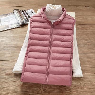 2024 Women's Lightweight Korean Style Padded Down Sleeveless Vest - Short Stand Collar, Plus Size Trendy Outerwear