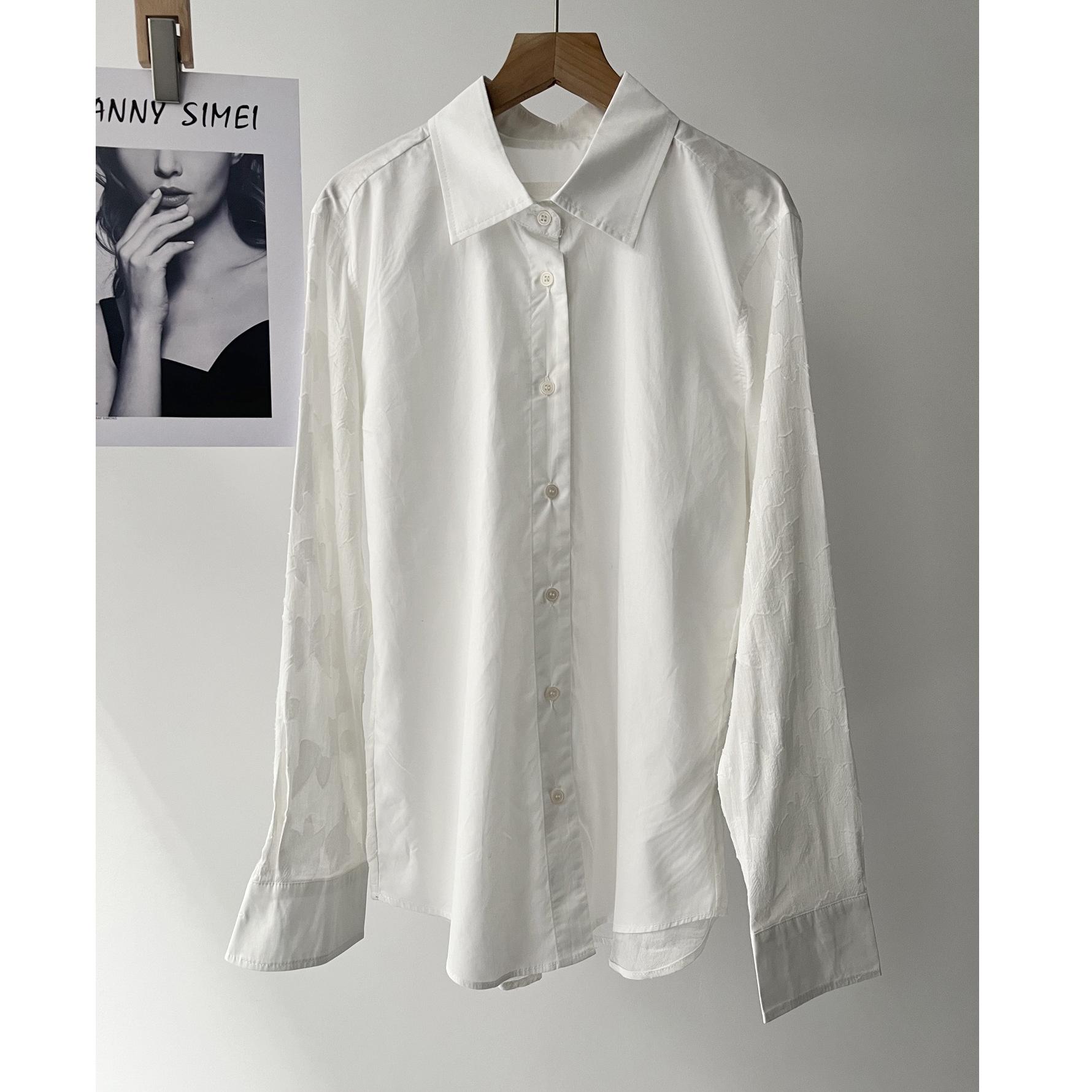 

In-Stock Yingsi-Style Textured White Long-Sleeve Women s Shirt – Loose, Versatile Spring Top for Commuting Medium белый