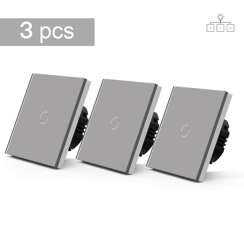 BSEED Touch Lichtschalter 1-fach 3-Wege für Treppenhaus Flur Korridor EU Standard Glasplatte Blaue Hintergrundbeleuchtung 10A 3er-Pack