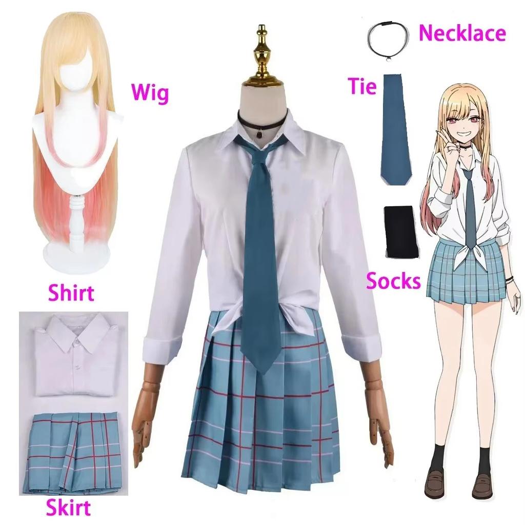 Kitagawa Marin Cosplay Anime My Dress Up Darling Kitagawa Marin Cosplay Costume Dress School Uniform Wig Suit Plus Size Women