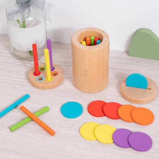 1 Set Wooden Color Sorting Toy Fine Motor Skills Color Matching Cup Box Toddler