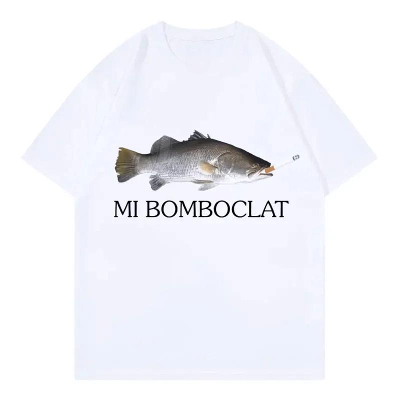 Funny Bomboclat Fish Meme Tshirt High Street Fashion Trend Y2k Short Sleeve Tshirts Women Harajuku Vintage Style Tee Shirts